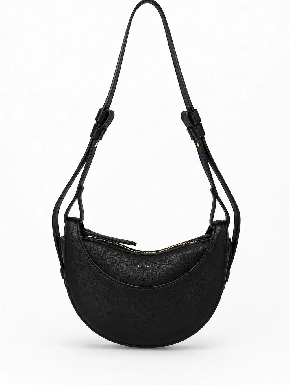 Polene Black Crescent Leather Shoulder Bag
